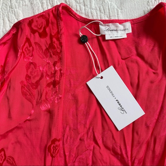 NWT Lovers + Friends Hot Pink Satin Kimono Robe Wrap Dress XXS XS No Belt - Picture 6 of 16